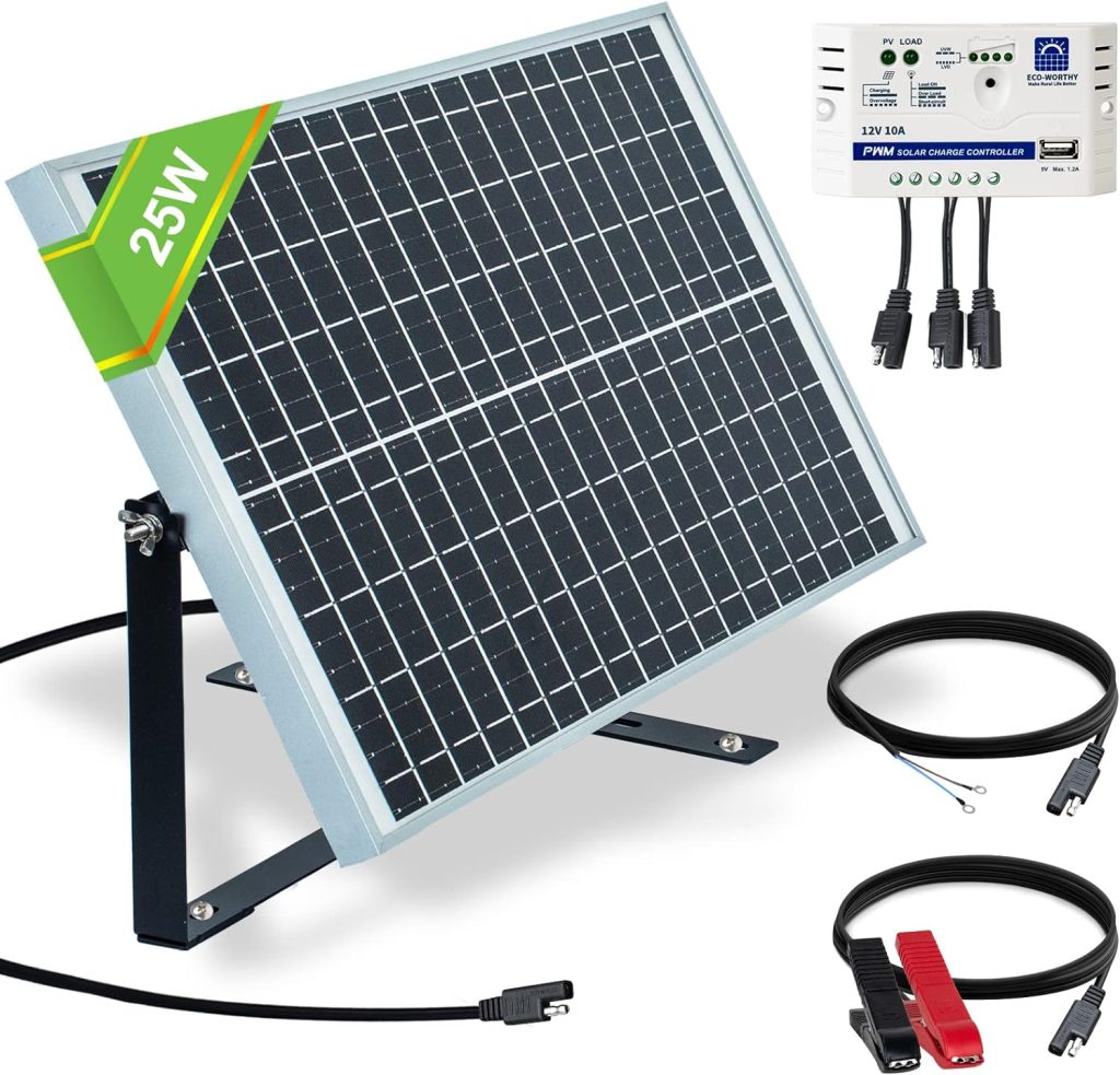 ECO-WORTHY 25 Watts 12V Off Grid Solar Panel Kit Solar Battery Trickle Charger Maintainer: Waterproof 25W Solar Panel + SAE Connection Cable+10A Charge Controller for Car RV Marine Boat 12Volt Battery ECO-WORTHY 25 Watts 12V Off Grid Solar Panel Kit Solar Battery Trickle Charger Maintainer: Waterproof 25W Solar Panel + SAE Connection Cable+10A Charge Controller for Car RV Marine Boat 12Volt Battery
