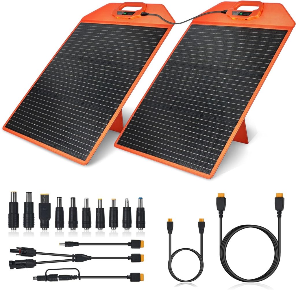 EL 100 Watts Detachable Solar Panels for Power Station with Light Intensity SensorAdjustable Kickstand, Portable Solar Charger with Multiple DC/XT60/Type C/QC 3.0 USB Ports Easy to Carry EL 100 Watts Detachable Solar Panels for Power Station with Light Intensity SensorAdjustable Kickstand, Portable Solar Charger with Multiple DC/XT60/Type C/QC 3.0 USB Ports Easy to Carry