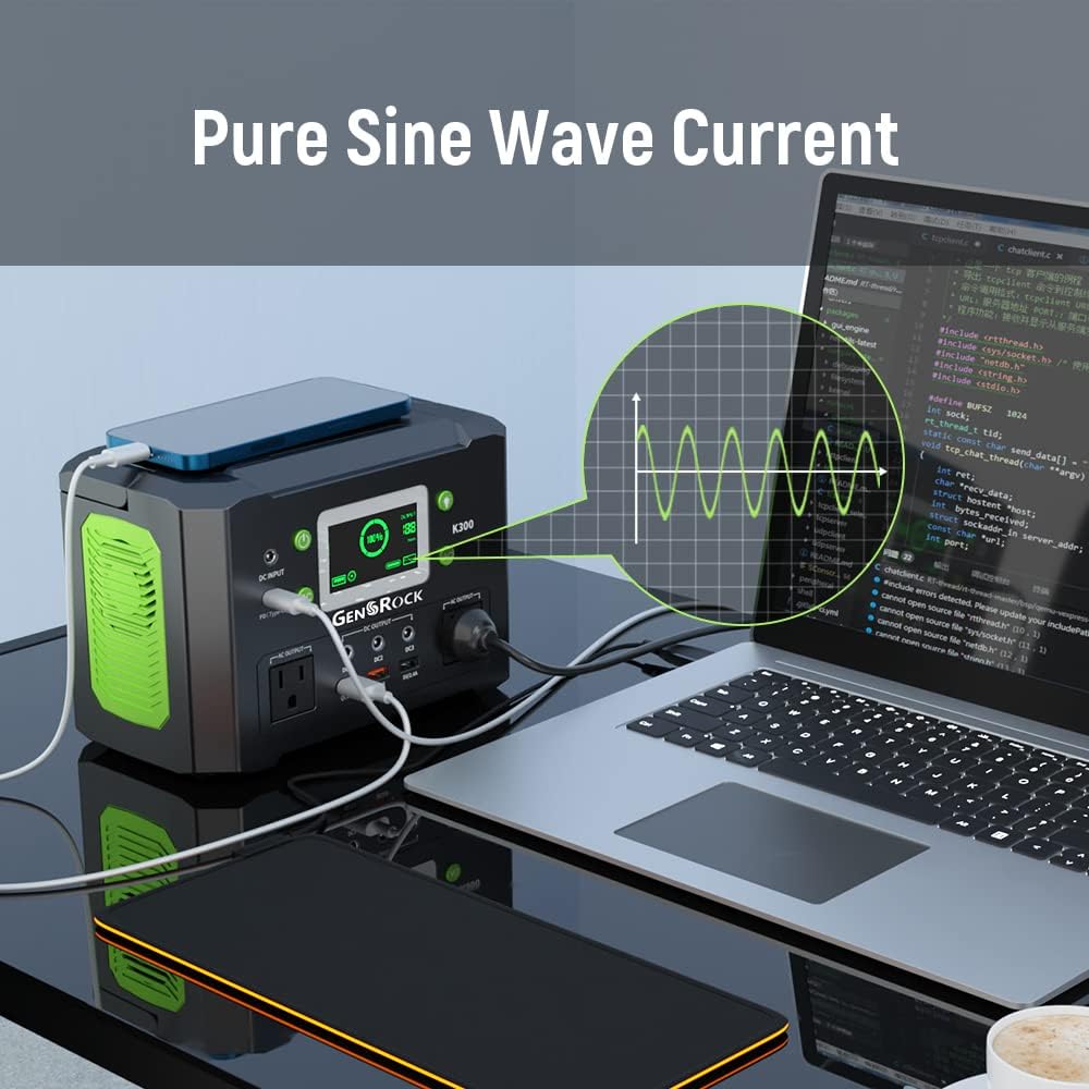 GENSROCK 300W Portable Power Station, 222Wh Solar Generator, Backup Lithium Battery With 110V/300W AC Outlet/QC 3.0/Type-C/LED Light/DC 12V for CPAP Family Emergency Outdoor Camping RV Travel. GENSROCK 300W Portable Power Station, 222Wh Solar Generator, Backup Lithium Battery With 110V/300W AC Outlet/QC 3.0/Type-C/LED Light/DC 12V for CPAP Family Emergency Outdoor Camping RV Travel.