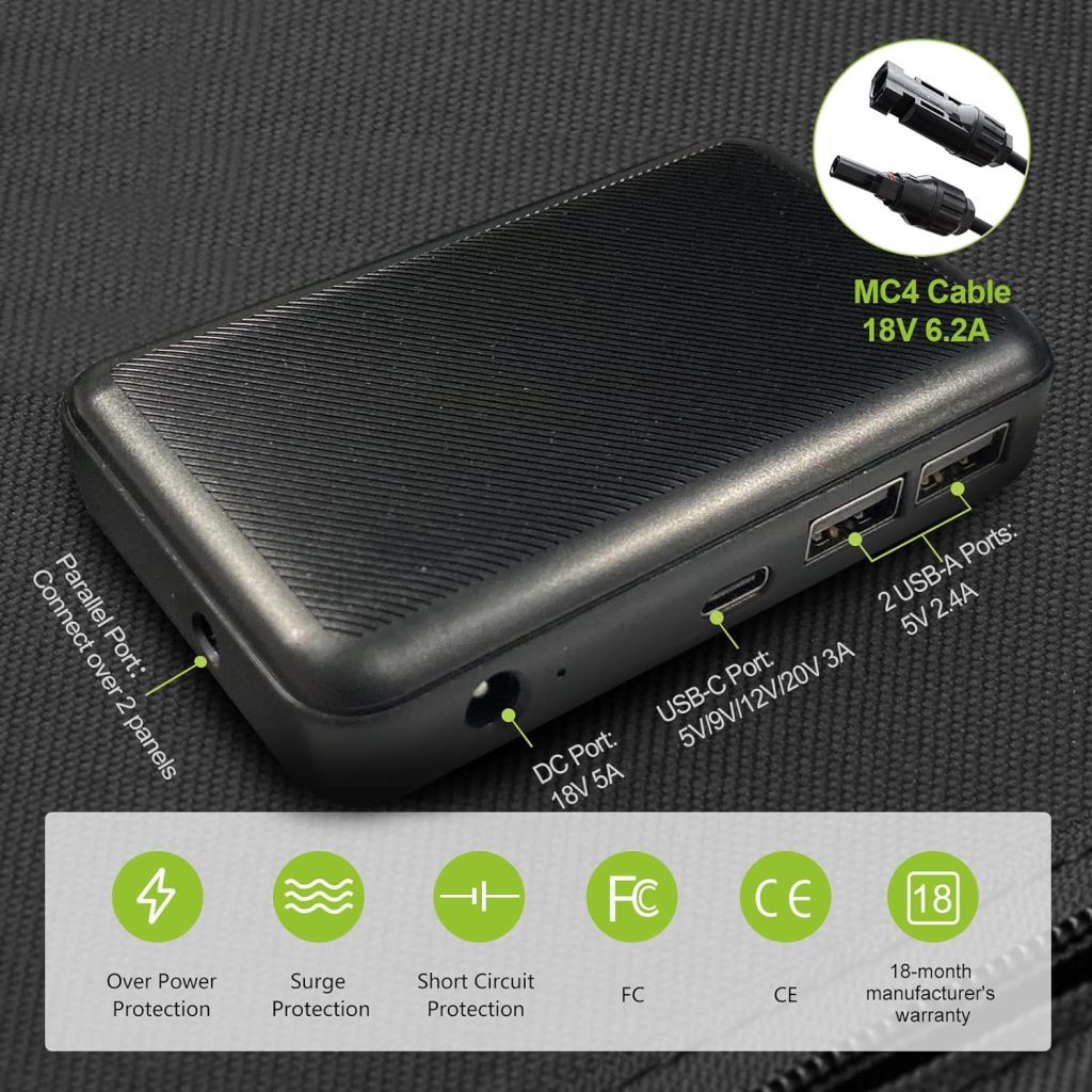 ALLPOWERS SP029 140W Portable Solar Panel Charger for Laptop Cellphone, Waterproof IP65 Foldable Solar Panel with MC- 4, DC, and USB Output, for Solar Generator, Power Bank, 12V Car Battery