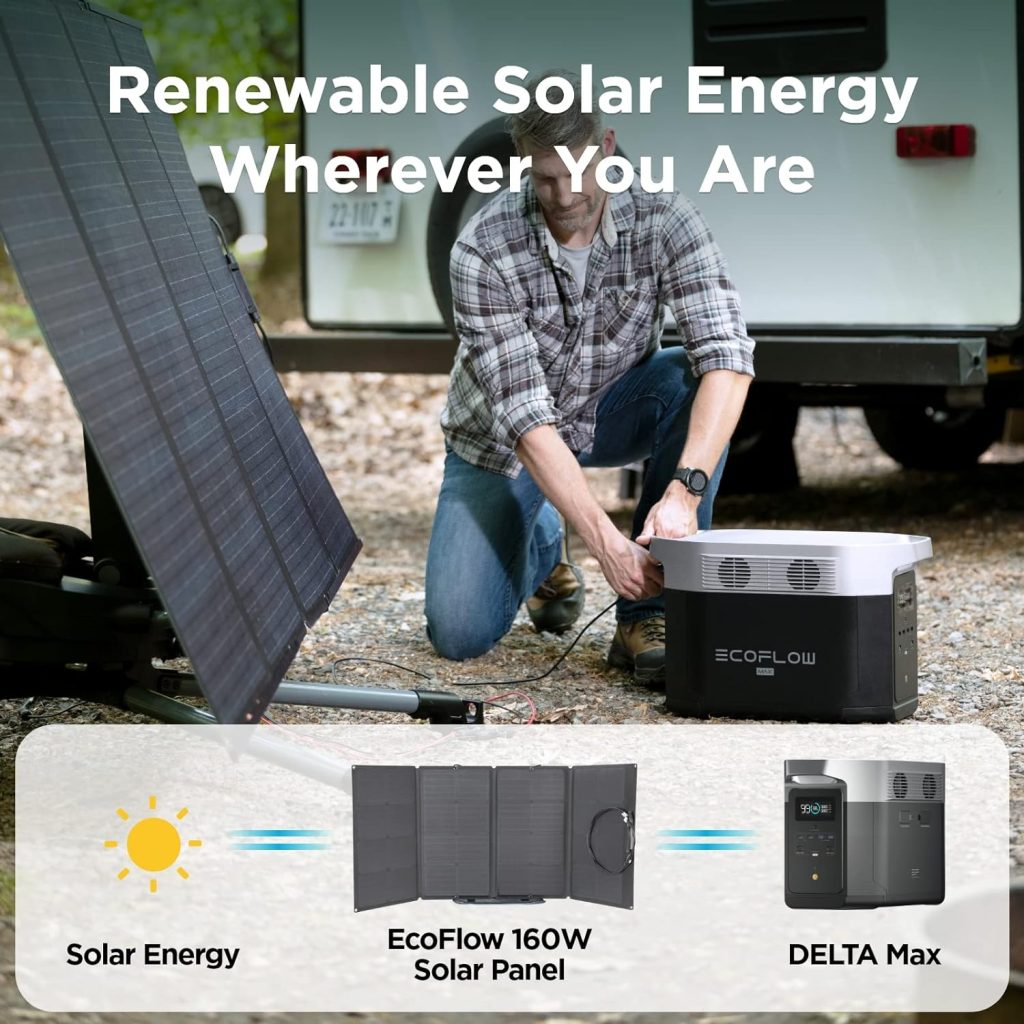EF ECOFLOW Solar Generator DELTA Max (2000) 2016Wh with 160W Solar Panel, 6 X 2400W (5000W Surge) AC Outlets, Portable Power Station for Home Backup Outdoors Camping RV Emergency EF ECOFLOW Solar Generator DELTA Max (2000) 2016Wh with 160W Solar Panel, 6 X 2400W (5000W Surge) AC Outlets, Portable Power Station for Home Backup Outdoors Camping RV Emergency