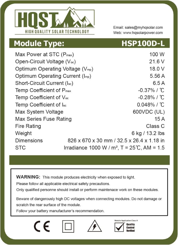 HQST 100 Watt Monocrystalline Solar Panel High Efficiency Module PV Power for Battery Charging Boat, Caravan, RV and Any Other Off Grid Applications 32.5 x 26.4 x 1.18 Inches HQST 100 Watt Monocrystalline Solar Panel High Efficiency Module PV Power for Battery Charging Boat, Caravan, RV and Any Other Off Grid Applications 32.5 x 26.4 x 1.18 Inches