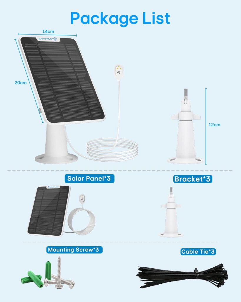 6W Solar Panel Charger Compatible with Arlo Ultra/Ultra 2/Pro 3/Pro 4/Pro 3 Floodlight Security Camera, Solar Panels Charging IP65 Weatherproof w/ 9.8ft Charging Cable Adjustable Wall Mount, 3 Pack