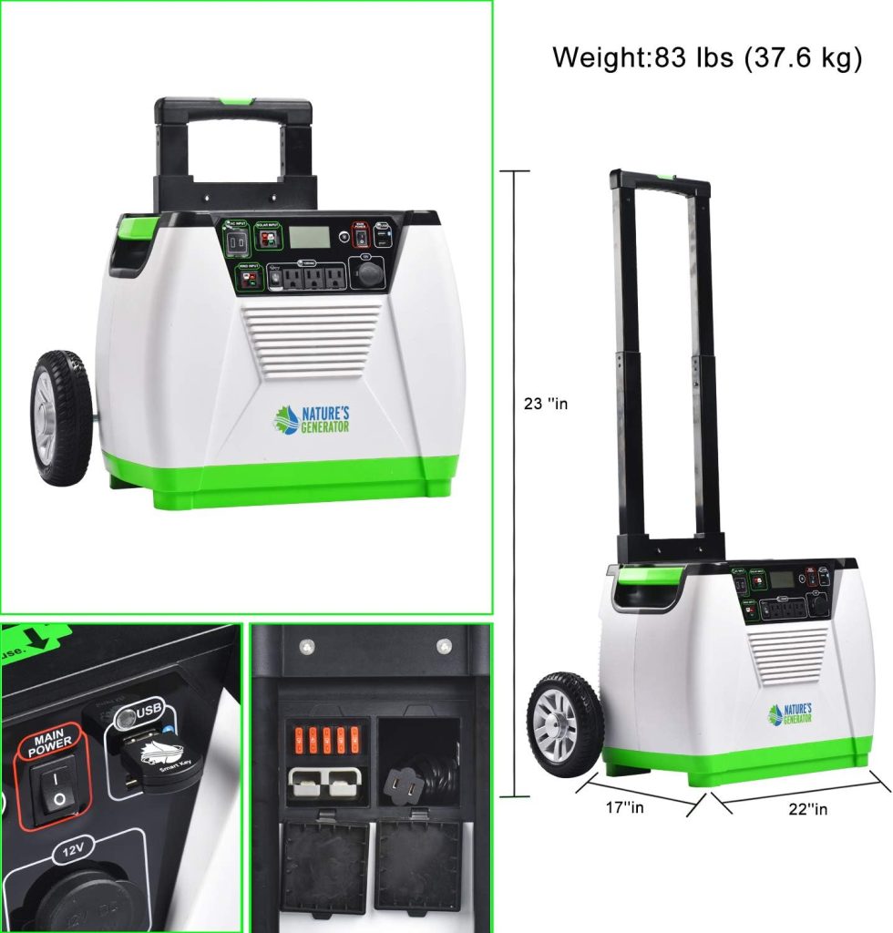 Natures Generator with Cart -1800w Solar and Wind Powered Generator in Quiet Operation with 12V DC port,2 USB ports and 3 AC outlets Natures Generator with Cart -1800w Solar and Wind Powered Generator in Quiet Operation with 12V DC port,2 USB ports and 3 AC outlets