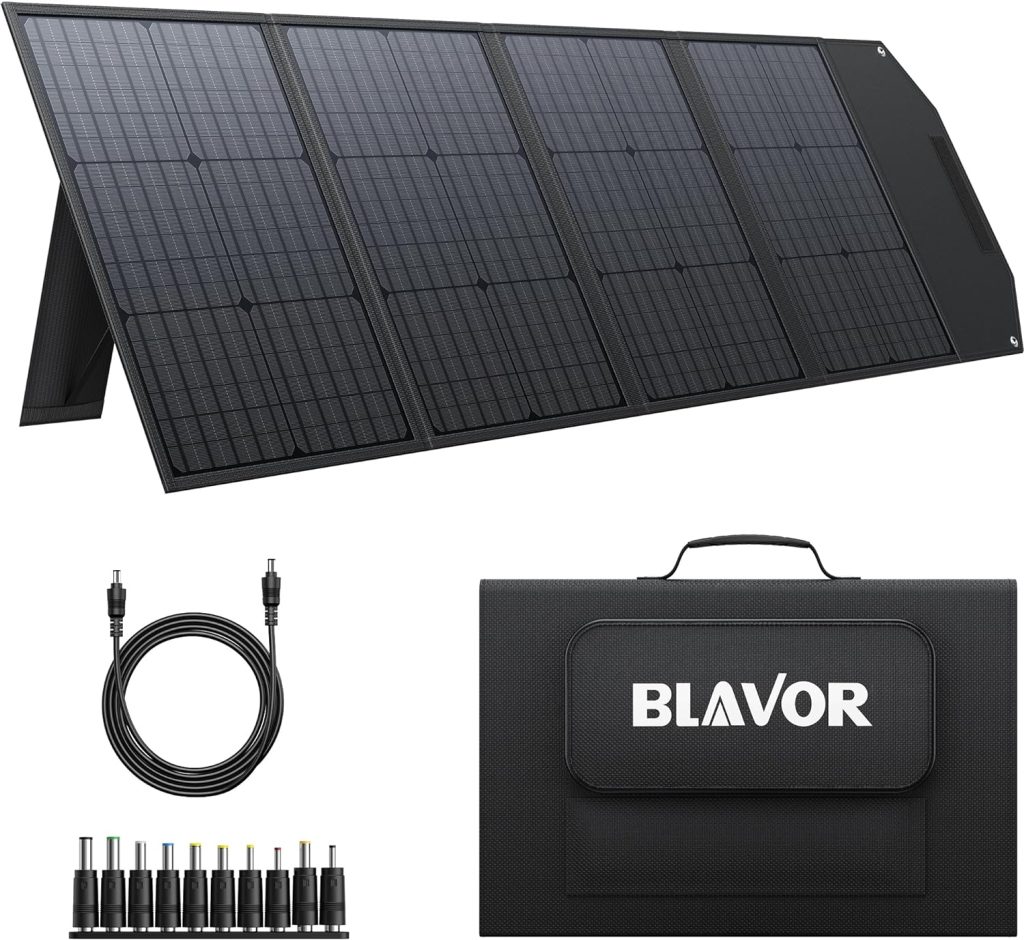 BLAVOR 120W Portable Solar Panels PD45W QC3.0 Fast Solar Charger DC18V 6.67A USB AC Output Compatible with Power Stations, Solar Generators, Phones, Tablets, for RV Camping, Off-Grid Road Trips