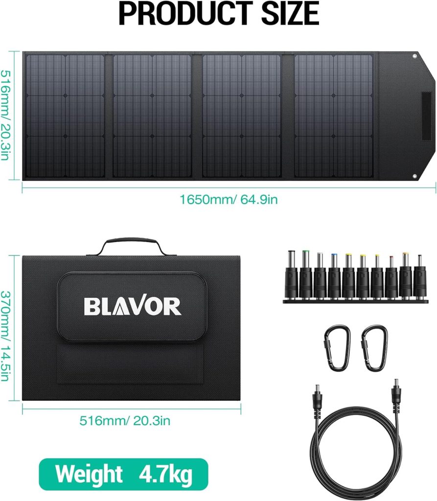 BLAVOR 120W Portable Solar Panels PD45W QC3.0 Fast Solar Charger DC18V 6.67A USB AC Output Compatible with Power Stations, Solar Generators, Phones, Tablets, for RV Camping, Off-Grid Road Trips