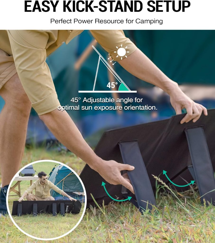 BLAVOR 120W Portable Solar Panels PD45W QC3.0 Fast Solar Charger DC18V 6.67A USB AC Output Compatible with Power Stations, Solar Generators, Phones, Tablets, for RV Camping, Off-Grid Road Trips