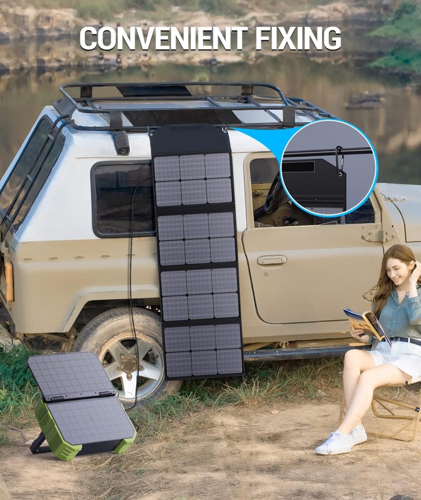 BLAVOR 120W Portable Solar Panels PD45W QC3.0 Fast Solar Charger DC18V 6.67A USB AC Output Compatible with Power Stations, Solar Generators, Phones, Tablets, for RV Camping, Off-Grid Road Trips