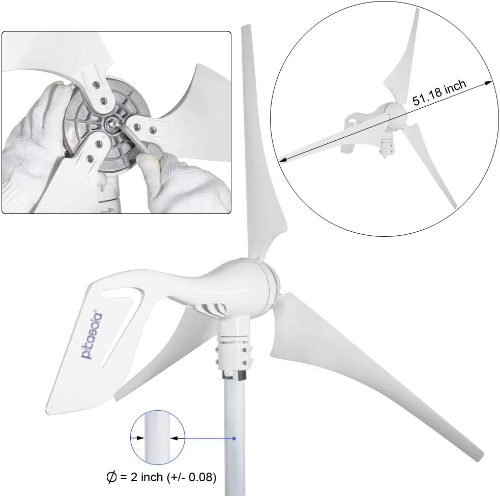 Pikasola Wind Turbine Generator 400W 12V with 3 Blade 2.5m/s Low Wind Speed Starting Wind Turbines with Charge Controller, Windmill for Home Pikasola Wind Turbine Generator 400W 12V with 3 Blade 2.5m/s Low Wind Speed Starting Wind Turbines with Charge Controller, Windmill for Home