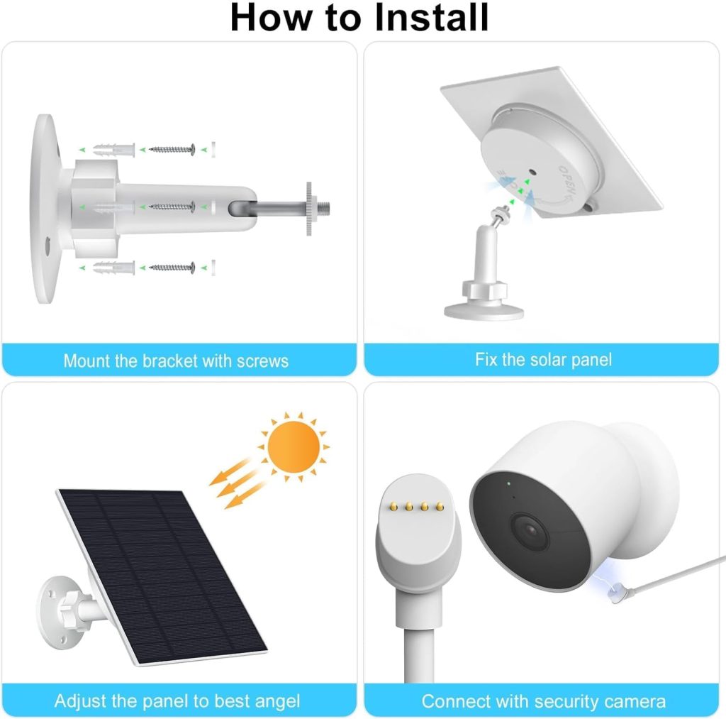 Solar Panel for Google Nest Cam Outdoor or Indoor,5W Google Nest Solar Panel,IP66 Waterproof Google Nest Camera Solar Panel with 9.84Ft Charging Cable  360¡ãAdjustable Bracket