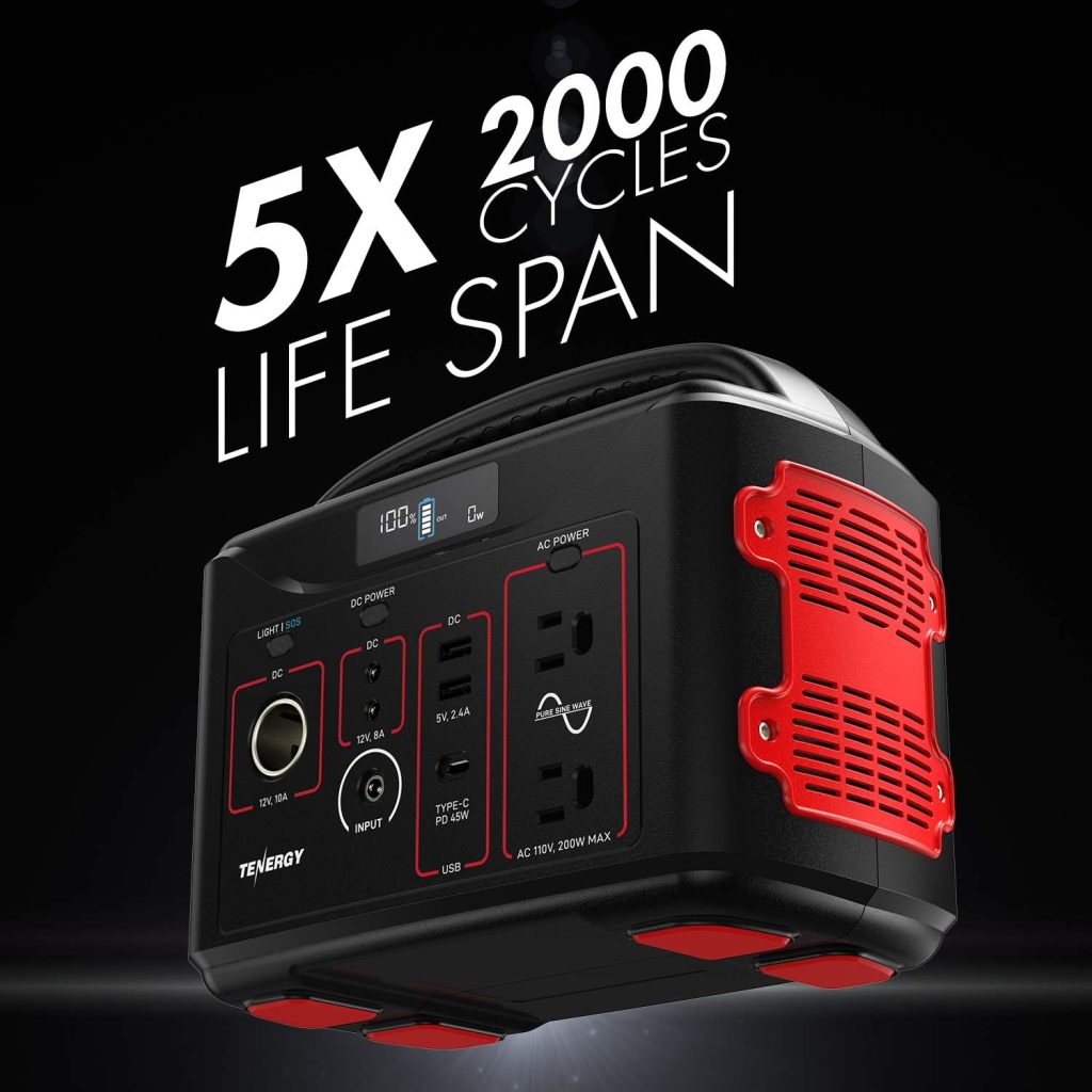 Tenergy T320 Portable Power Station, 300Wh Battery, 110V/200W (Surge 400W) Two Pure Sine Wave AC outputs, USB type C PD 45W, Solar Ready Mobile Power for Outdoors Camping Vans RV, Emergency Backup