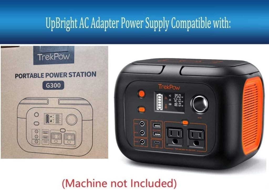 UpBright New AC/DC Adapter Compatible with TrekPow G300 G-300 350W Peak Portable Lithium Li-ion Battery Emergency Power Bank Station 296WH 80000mAh Solar Generator DC In 12-25V Supply Cord Charger PSU