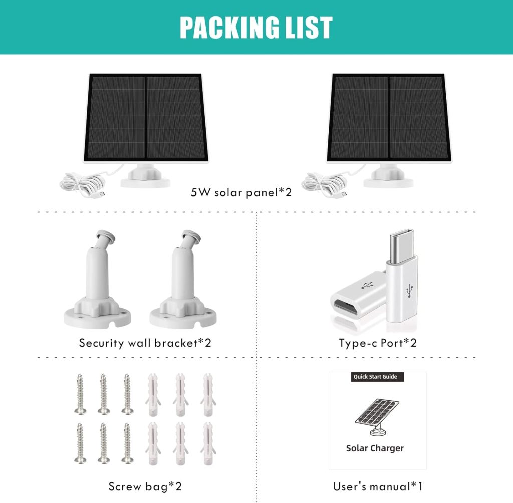 5W Solar Panel for Security Camera, USB Solar Panel for DC 5V Outdoor Rechargeable Battery Camera, Solar Panels with Micro USB and USB-C Port, Adjustable Security Mount, IP65 Waterproof, 9.8ft Cable