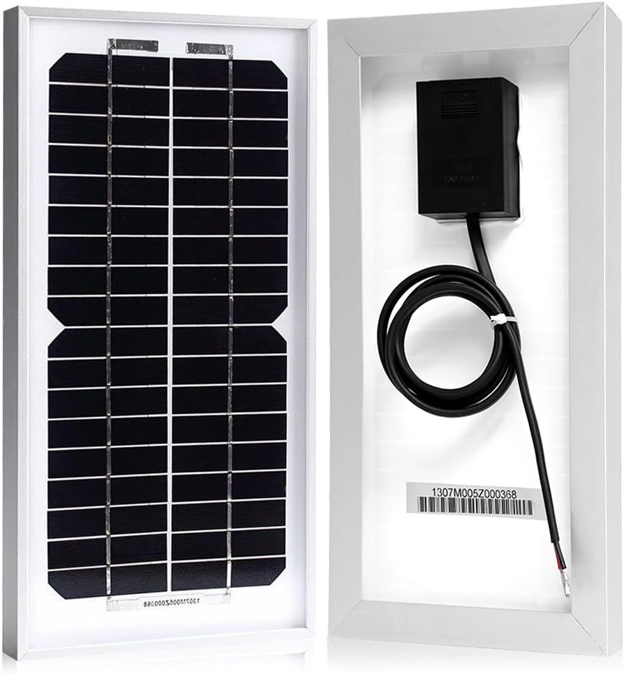 ACOPOWER 5W Solar Panel 5 Watt 12V Black Monocrystalline High-Efficiency Module Off Gird PV Power with Solar Connectors for Battery Charging Path Light