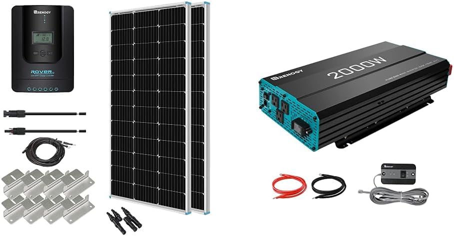 Renogy 200 Watt 12 Volt Monocrystalline Solar Panel Starter Kit with 2 Pcs 100W Solar Panel and 30A PWM Charge Controller for RV, Boats, Trailer, Camper, Marine ,Off-Grid System Renogy 200 Watt 12 Volt Monocrystalline Solar Panel Starter Kit with 2 Pcs 100W Solar Panel and 30A PWM Charge Controller for RV, Boats, Trailer, Camper, Marine ,Off-Grid System