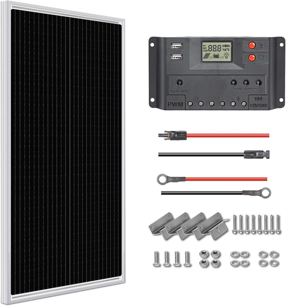 WEIZE 100 Watt 12 Volt Solar Panel, High-Efficiency Monocrystalline PV Module with 10A PWM Charge Controller for Home, Camping, Boat, Caravan, RV, and Other Off-Grid Applications WEIZE 100 Watt 12 Volt Solar Panel, High-Efficiency Monocrystalline PV Module with 10A PWM Charge Controller for Home, Camping, Boat, Caravan, RV, and Other Off-Grid Applications